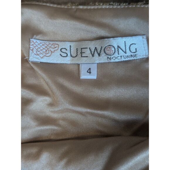 Sue Wong Nocturne Gold Metallic Lace Sheath Dress 4 Sleeveless Cocktail - Picture 3 of 6